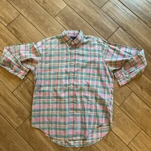 Vintage RALPH LAUREN Oxford 100% Cotton Plaid Long Sleeve Short Size Large